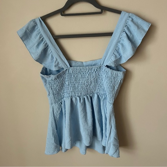 NWOT SHEIN Light Blue Ruffled Peplum Flutter Sleeve Blouse Women’s Size Small - Picture 6 of 7